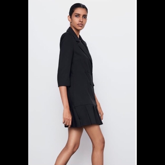 ZARA Black Pleated Double Breasted Dress XS NWT Retail $119 - Picture 4 of 8